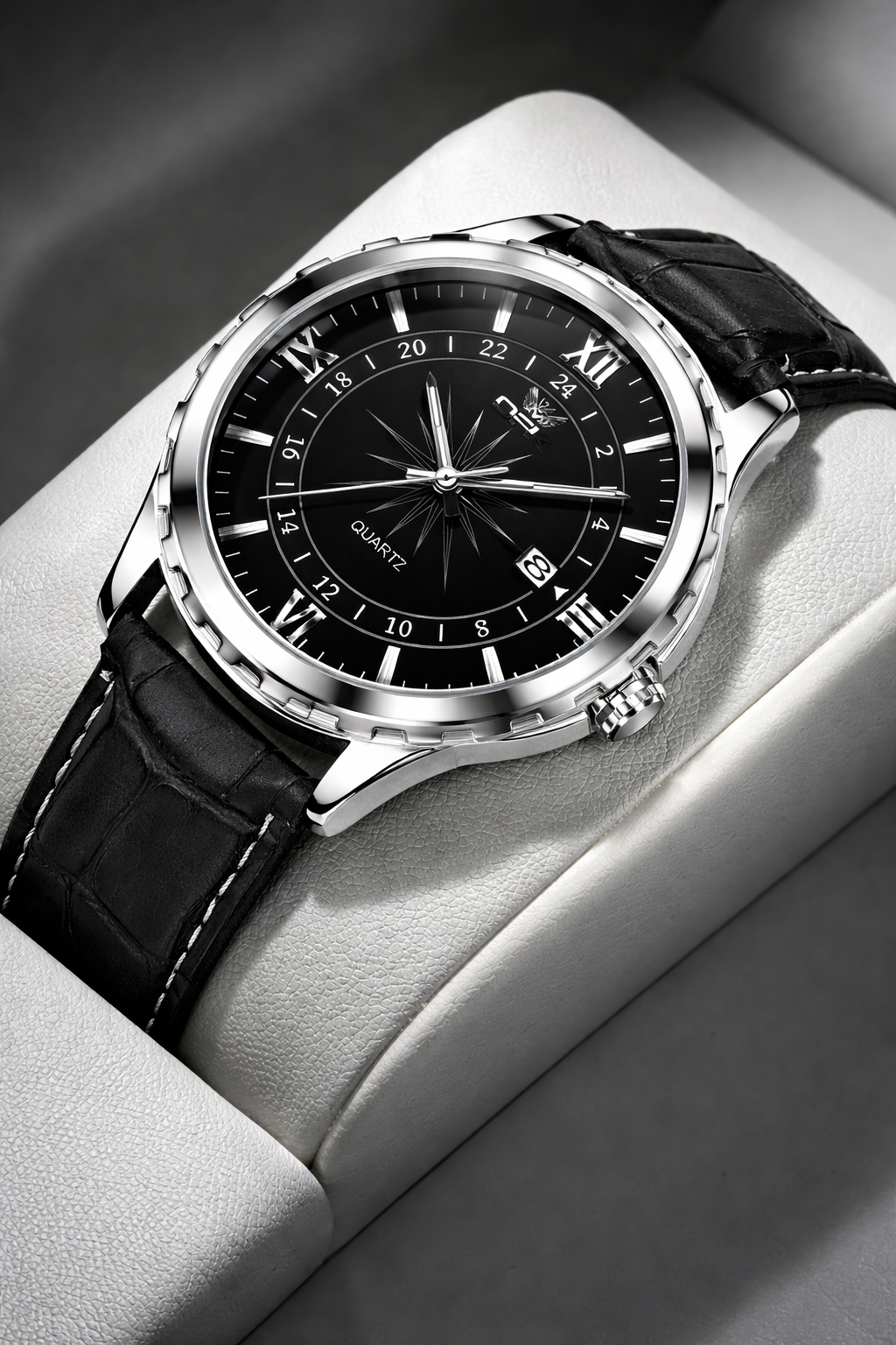 Men's Elegant Stainless Steel Quartz Watch | Stylish Dual Calendar Timepiece 0