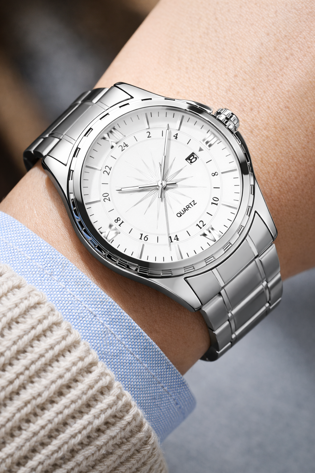 Men's Elegant Stainless Steel Quartz Watch | Stylish Dual Calendar Timepiece 4