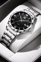 Men's Elegant Stainless Steel Quartz Watch | Stylish Dual Calendar Timepiece 5