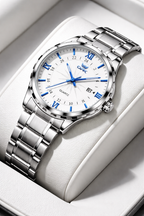 Men's Elegant Stainless Steel Quartz Watch | Stylish Dual Calendar Timepiece 6