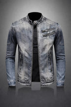 Men's Premium Denim Moto Jacket | Stylish Loose Fit Spring Autumn Outerwear 0