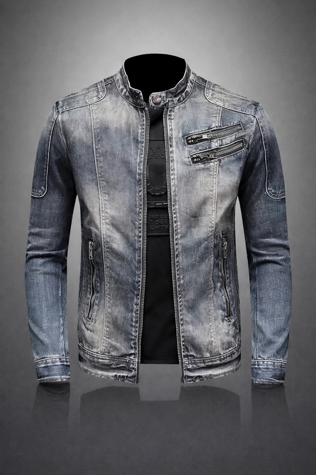 Men's Premium Denim Moto Jacket | Stylish Loose Fit Spring Autumn Outerwear 0