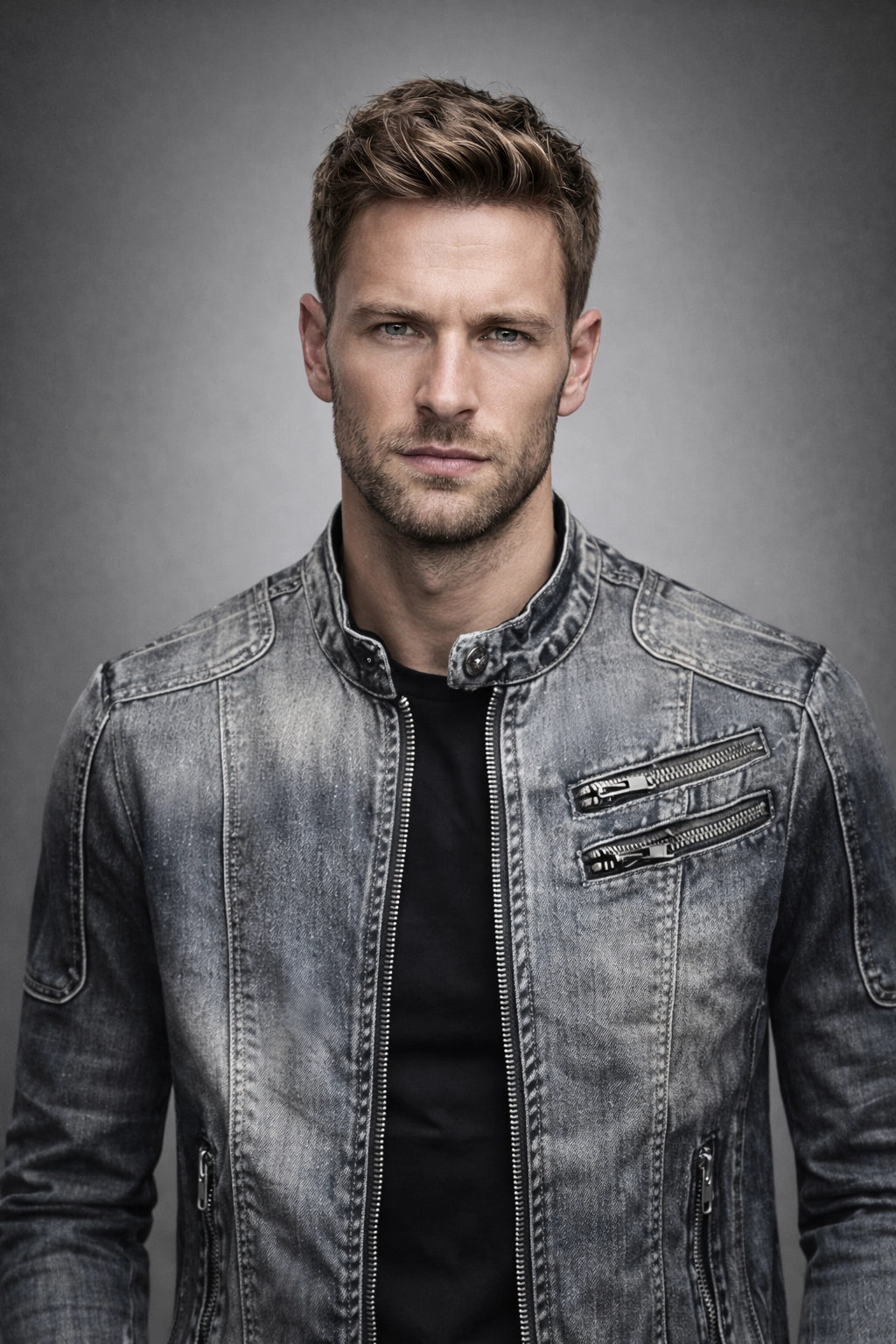 Men's Premium Denim Moto Jacket | Stylish Loose Fit Spring Autumn Outerwear 1