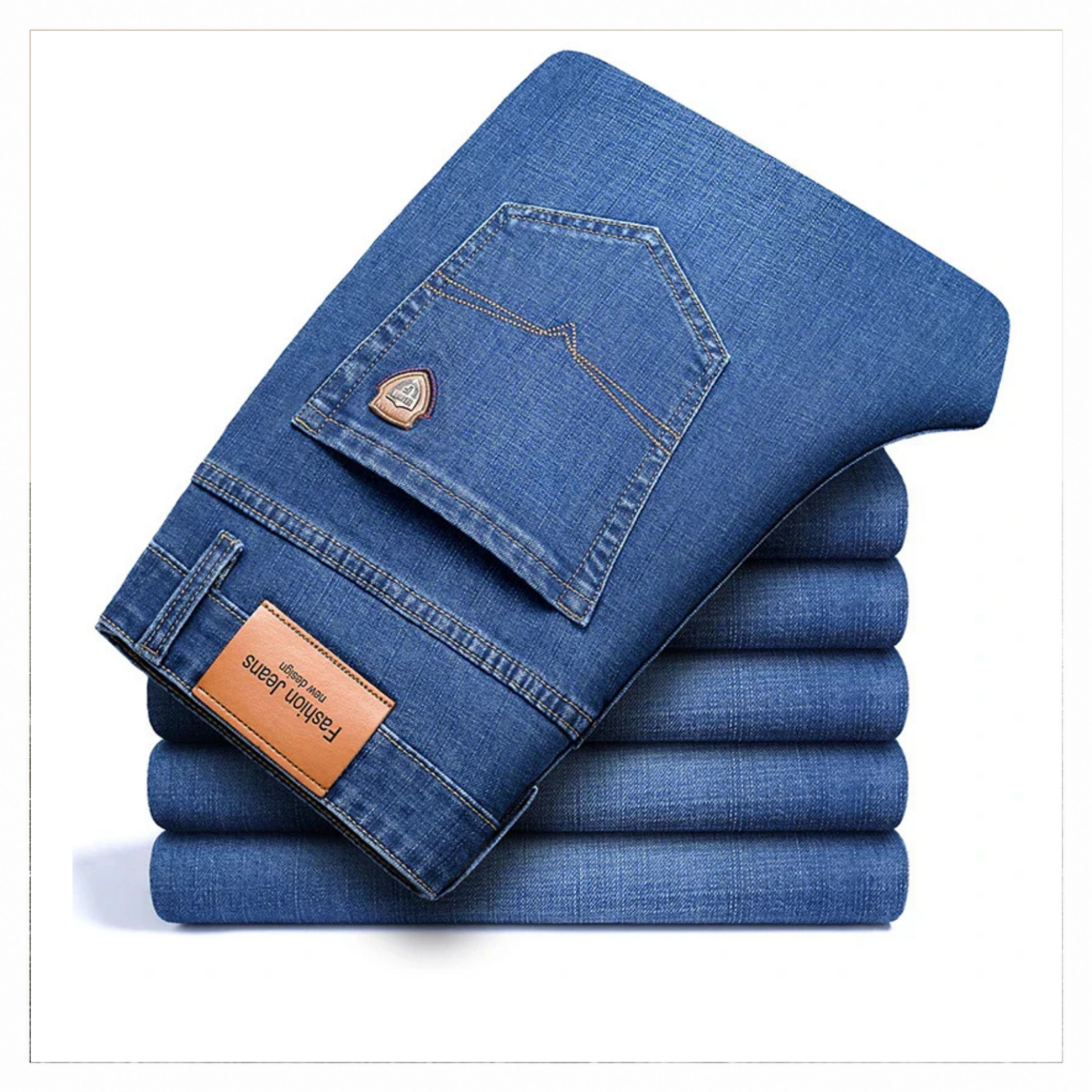 Men's Soft Stretch Denim Jeans | Classic Straight-Fit All-Season Pants 0