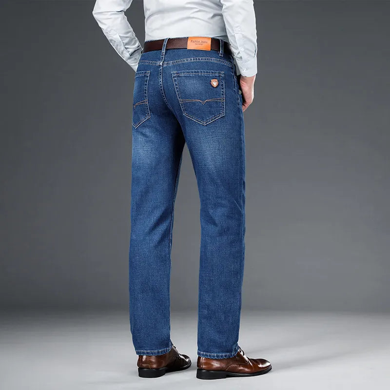 Men's Soft Stretch Denim Jeans | Classic Straight-Fit All-Season Pants 4