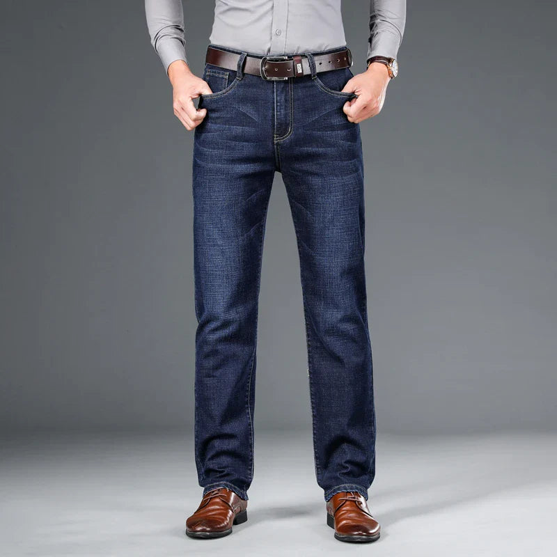 Men's Soft Stretch Denim Jeans | Classic Straight-Fit All-Season Pants 5