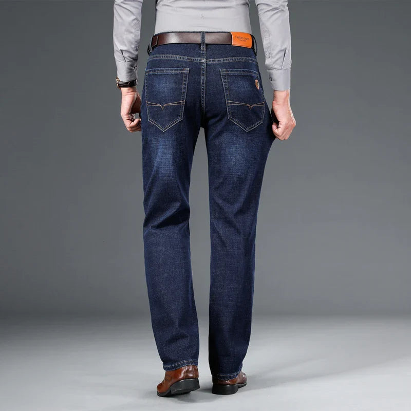 Men's Soft Stretch Denim Jeans | Classic Straight-Fit All-Season Pants 6