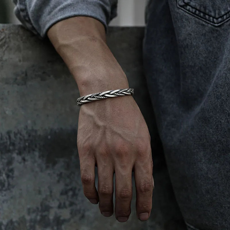 Women's Silver Cuff Bracelet | Intricate Braided Design Adjustable Jewelry 3