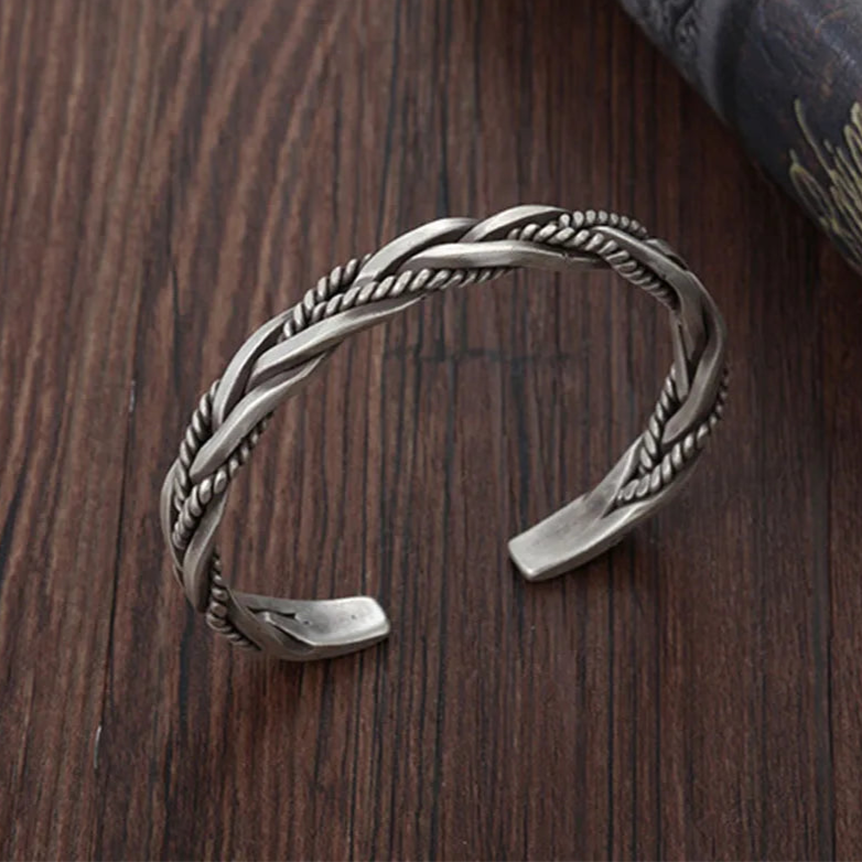 Women's Silver Cuff Bracelet | Intricate Braided Design Adjustable Jewelry 4